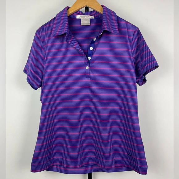 Nike Golf Purple Striped Dri-Fit Short Sleeve Polo Shirt - Picture 1 of 8